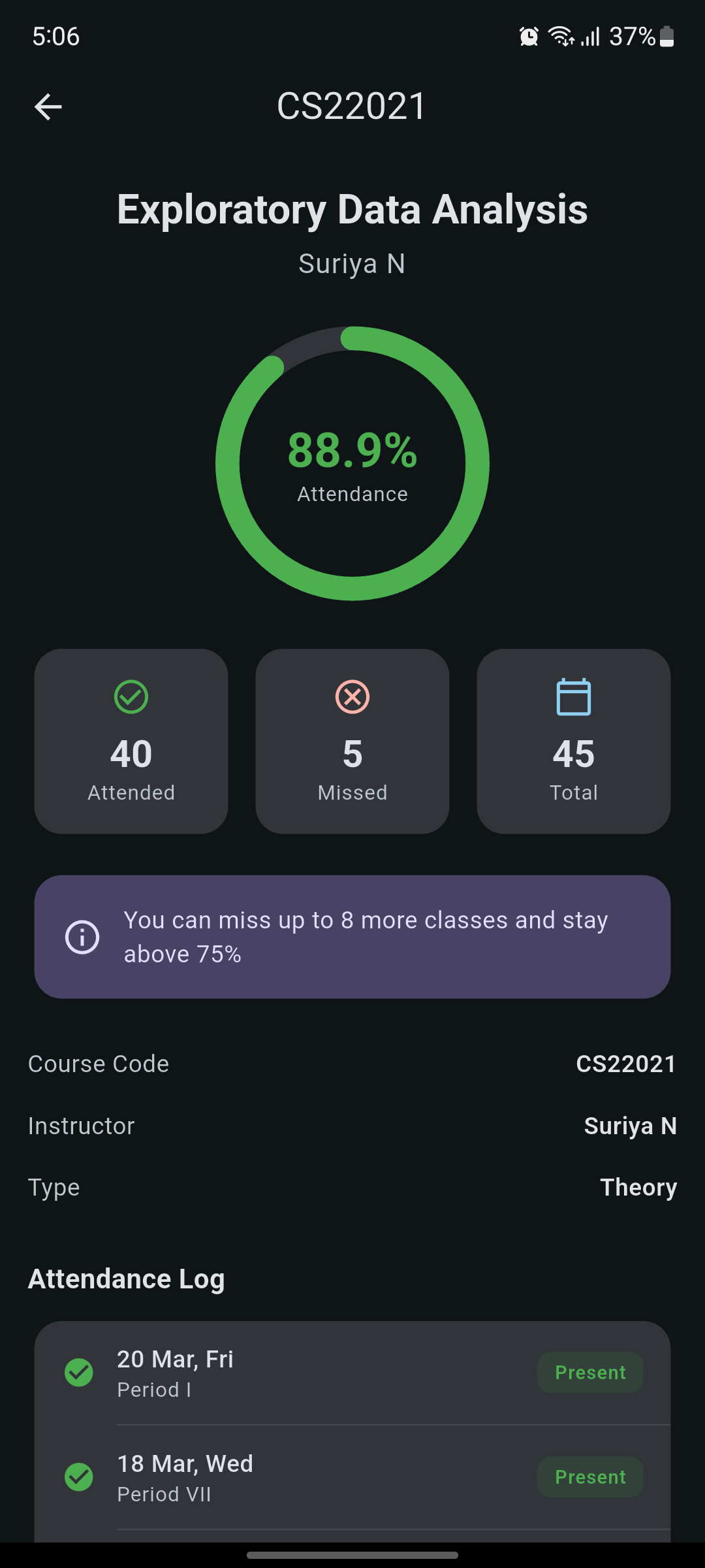 Student Buddy — Attendance overview