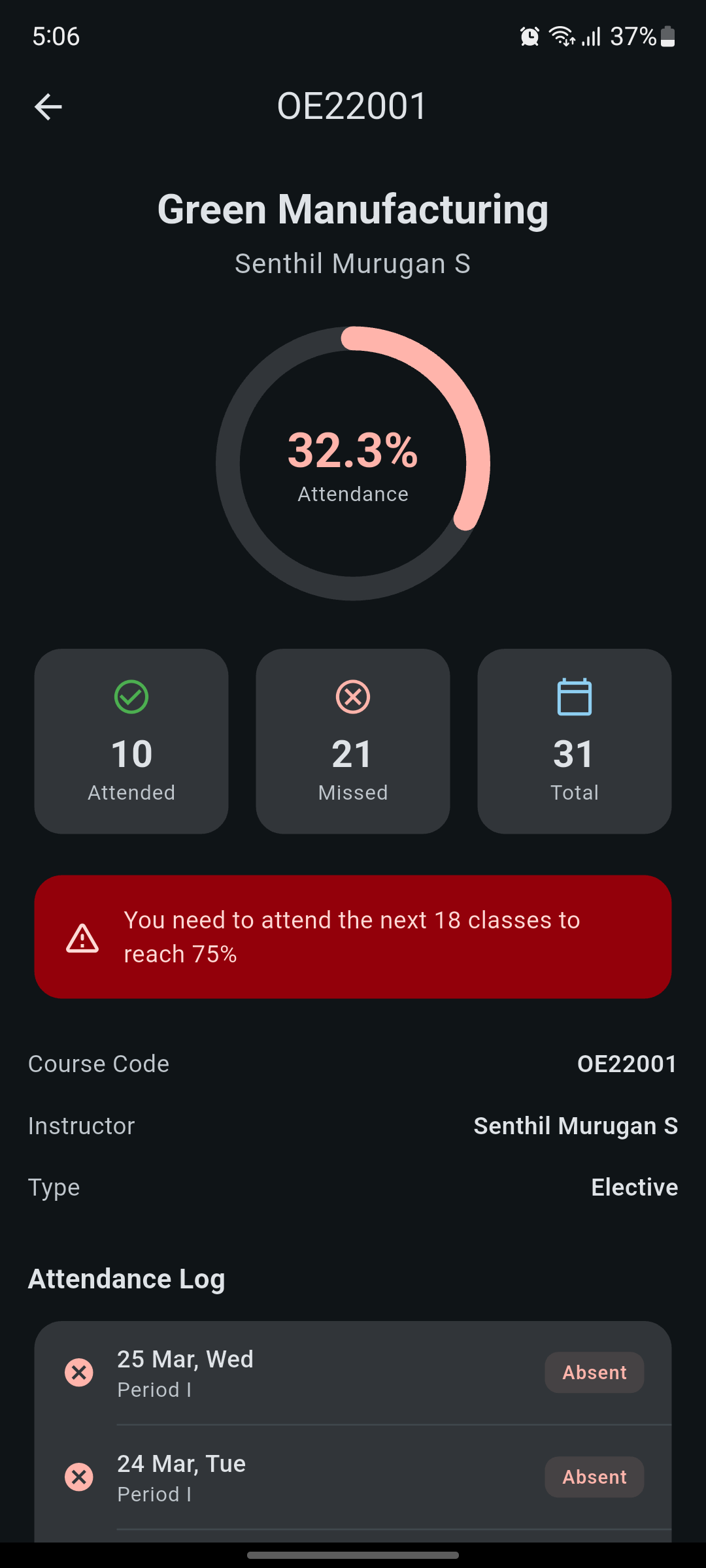 Student Buddy — Attendance detail
